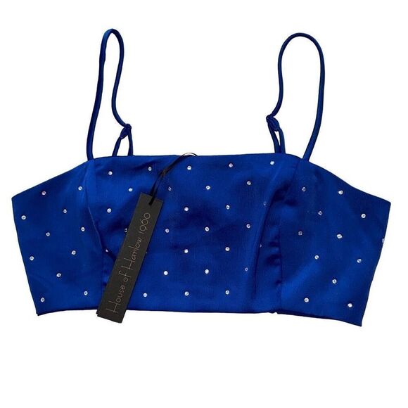 House Of Harlow NWT Crop Top Satin Rhinestone Rave Spacecore AvantGarde Blue XS - Picture 1 of 5